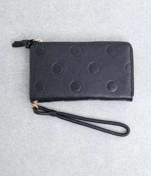 ドット型押しストラップL字ロングウォレット(ブラック-F)