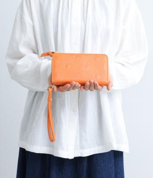 ドット型押しストラップL字ロングウォレット(オレンジ-F)