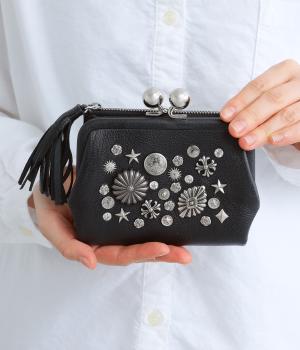 マルチスタッズ・がま口2つ折りウォレット(ブラック-F)