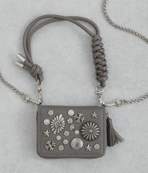 マルチスタッズジャバラチャームウォレットショルダー(グレー-F)