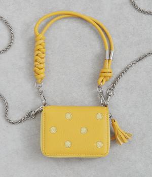 ドット刺繍ジャバラチャームウォレットショルダー(イエロー-F)