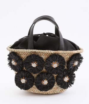 ラフィアフラワー付 カゴバッグ(ブラック-ONESIZE)