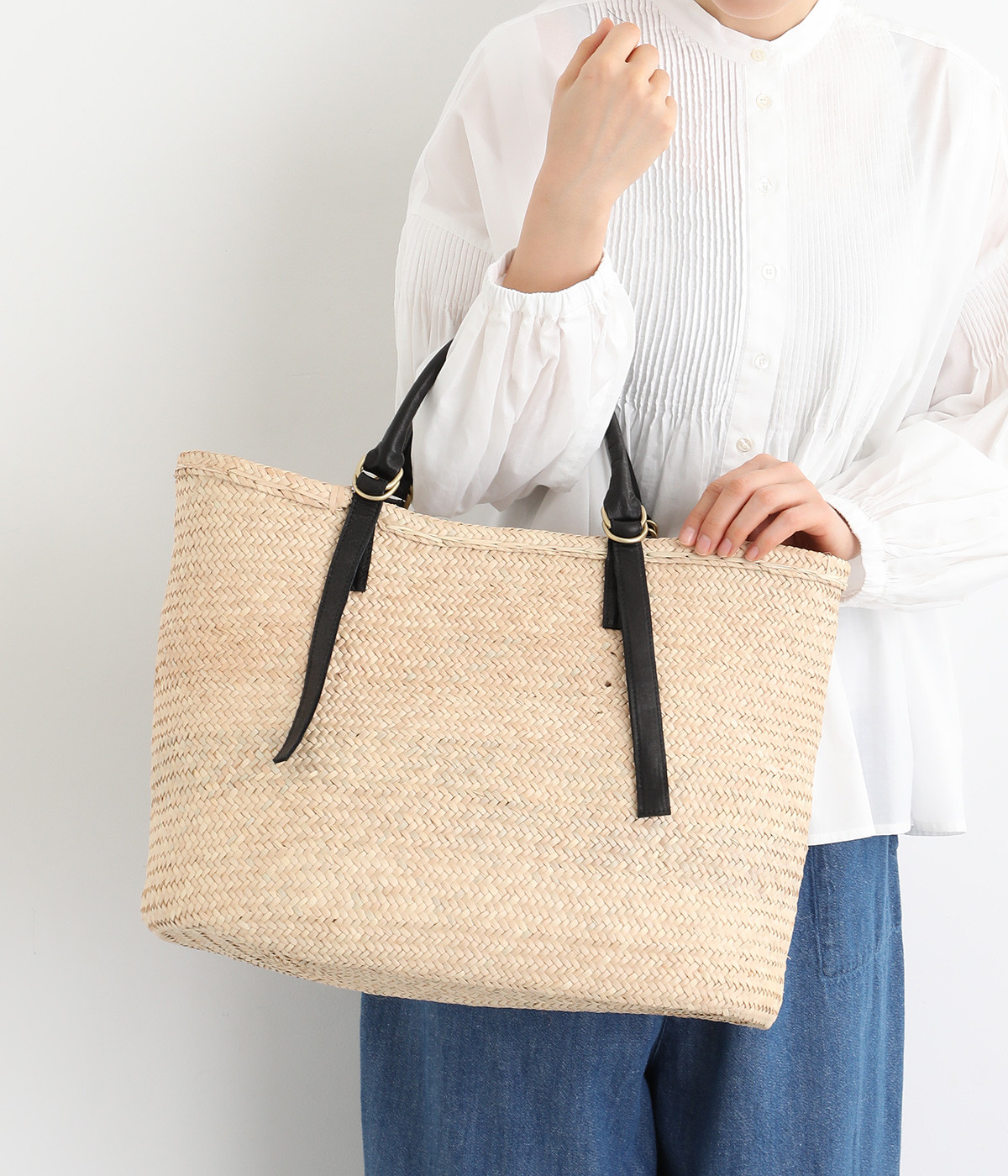 椰子かごマルシェバッグ ガーメントレザー(ブラック-ONESIZE)