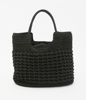 柄編み　ベーシックトート(ブラック-ONESIZE)