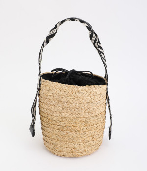 ジャカードテープハンドル　ラフィアバケットトート(ブラック-ONESIZE)