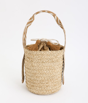 ジャカードテープハンドル　ラフィアバケットトート(キャメル-ONESIZE)