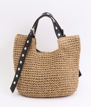 ドット刺繍ハンドル　手編みトート(ブラック-ONESIZE)