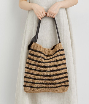 柄ボーダー　クロシェトート(ブラック-ONESIZE)