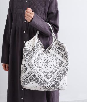 カジュアルパターンビッグトート(ホワイト-F)