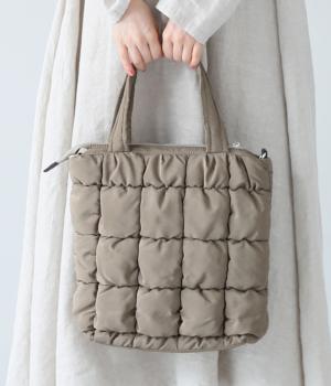 ゴムキルトトートバッグ(ブラウン-ONESIZE)