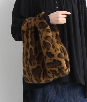 ミンク風エコファーショッパートート(ブラウンレオパード-ONESIZE)