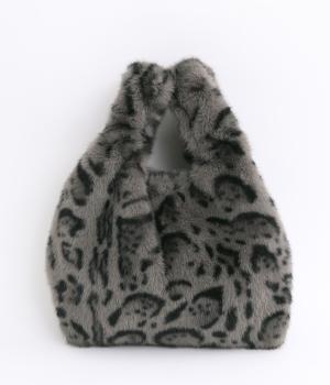 ミンク風エコファーショッパートート(グレーレオパード-ONESIZE)