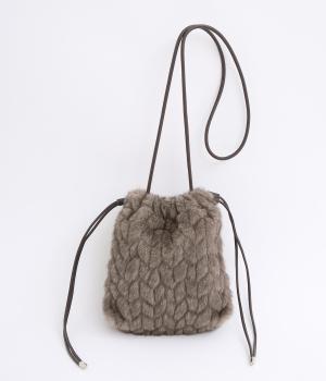 ミンク風カットファー巾着バッグ(ブラウン-ONESIZE)