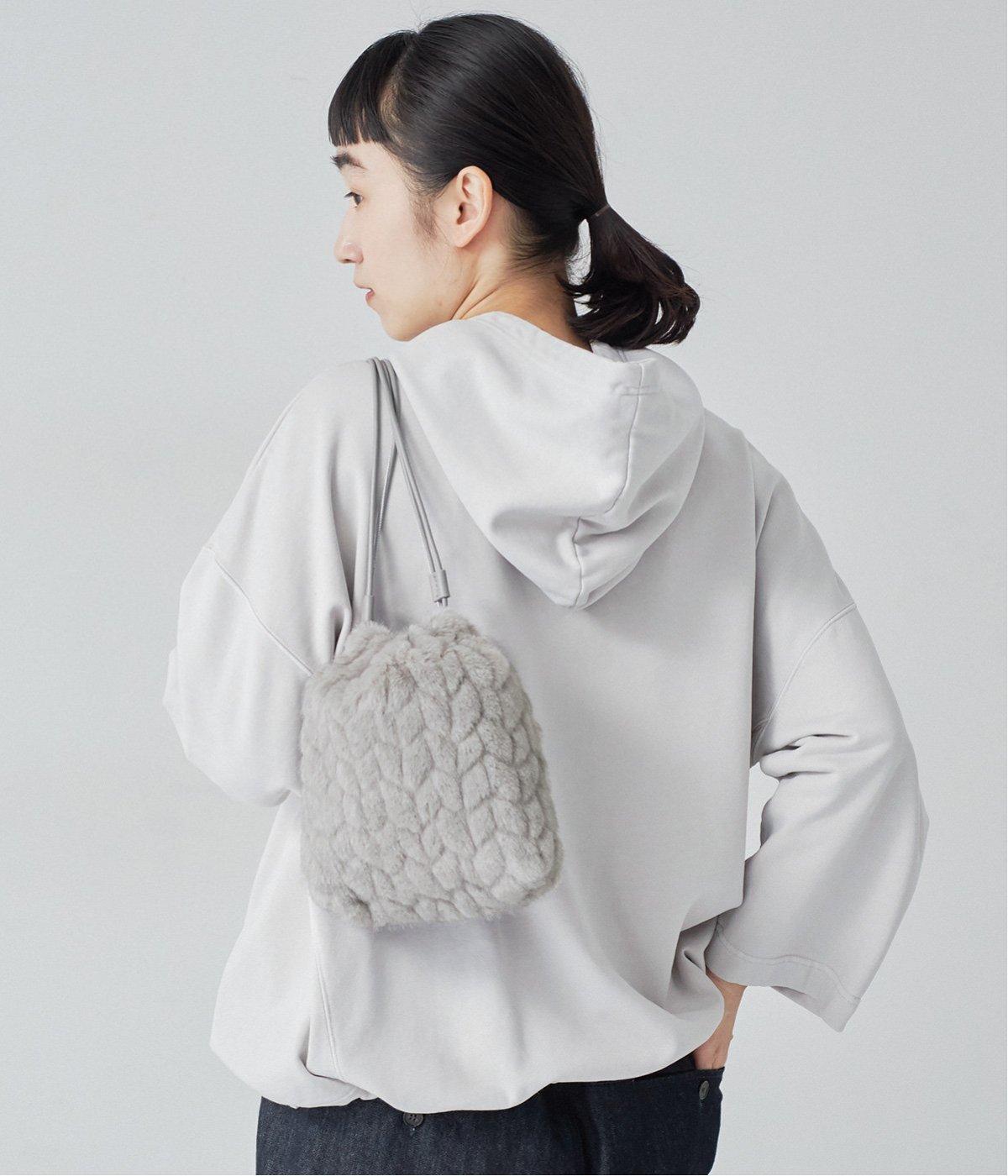 ミンク風カットファー巾着バッグ(グレー-ONESIZE)