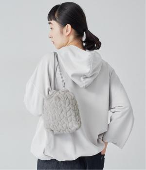 ミンク風カットファー巾着バッグ(グレー-ONESIZE)