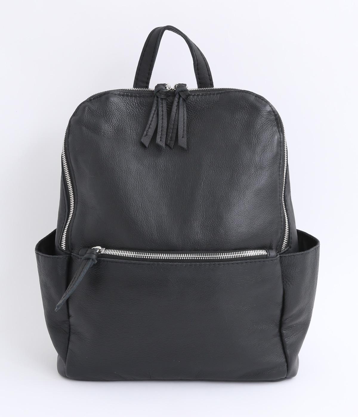 ダブルジッパー牛革バックパック(ブラック-F)