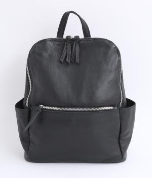 ダブルジッパー牛革バックパック(ブラック-F)