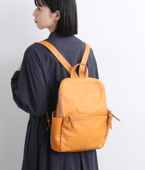 ダブルジッパー牛革バックパック(キャメル-F)