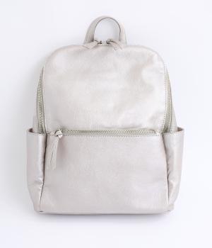 ダブルジッパー牛革バックパック(シルバー-F)