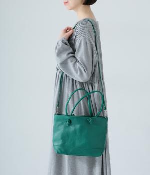 ソフトレザー3層2wayトート(グリーン-F)