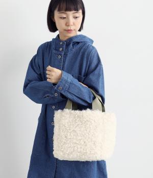 フェイクファーチェック柄リバーシブルトート(アイボリー-F)