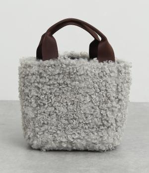 フェイクファーチェック柄リバーシブルトート(グレー-F)