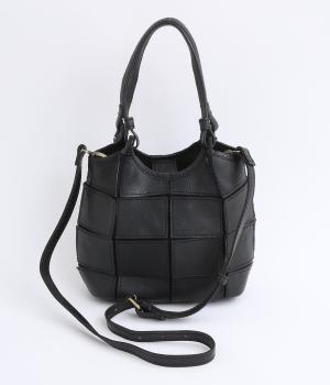 牛革パッチワーク2wayトートS(ブラック-F)