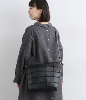 牛革パッチワーク口折れ2wayショルダー(ブラック-F)