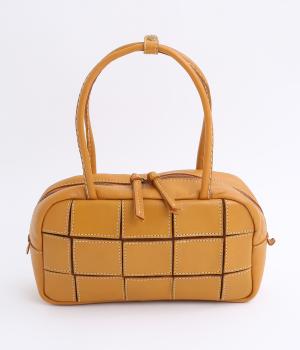 牛革パッチワーク横長ファスナートート(キャメル-F)