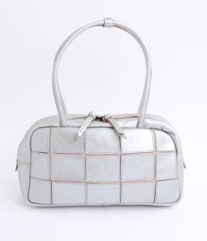 牛革パッチワーク横長ファスナートート(シルバー-F)