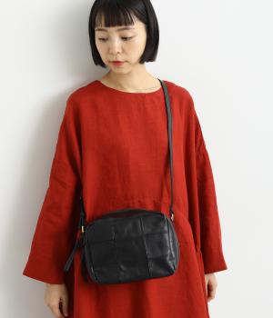 牛革パッチワークスクエアショルダー(ブラック-F)