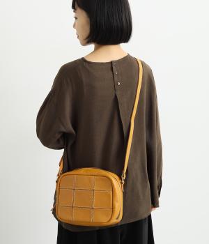 牛革パッチワークスクエアショルダー(キャメル-F)