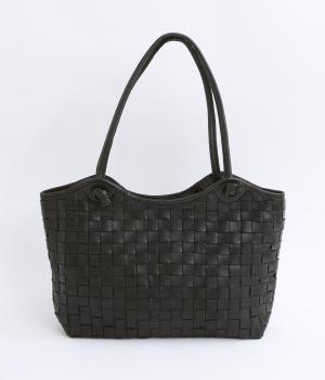 牛革レザーメッシュトートL(ブラック-F)