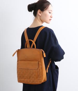 牛革レザーメッシュA4リュック(キャメル-F)