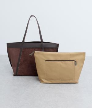 撥水リバーシブルトートL(ブラウン-F)