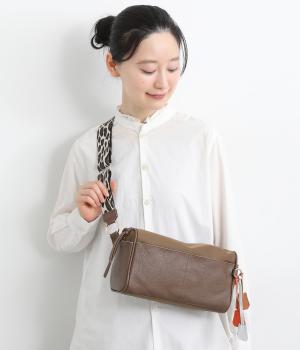 牛革ナイロンチェンジベルトキーチャームショルダー(ブラウン-F)