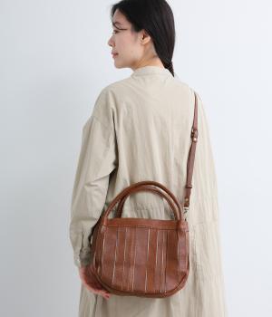 ソフトレザーマルチストライプラウンド2wayバッグ(ブラウン-F)