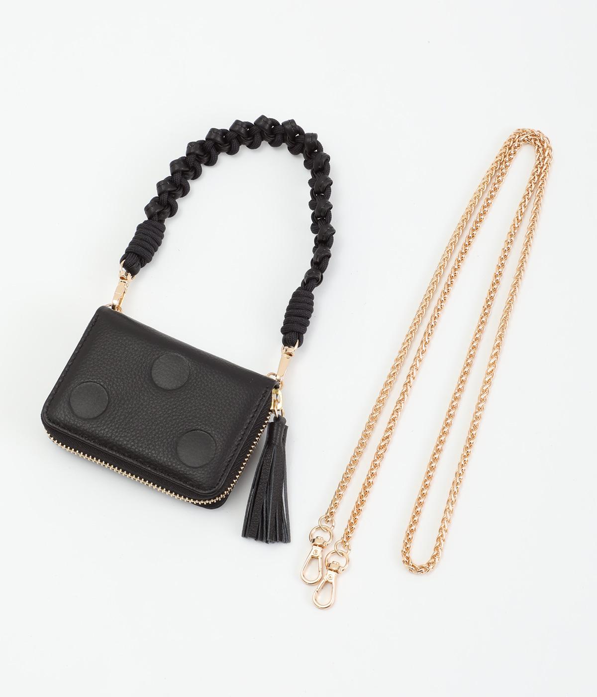 ドット型押しジャバラチャームウォレットショルダー(ブラック-F)