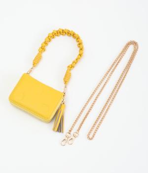 ドット型押しジャバラチャームウォレットショルダー(イエロー-F)