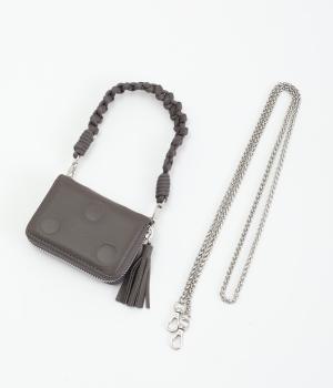 ドット型押しジャバラチャームウォレットショルダー(グレー-F)