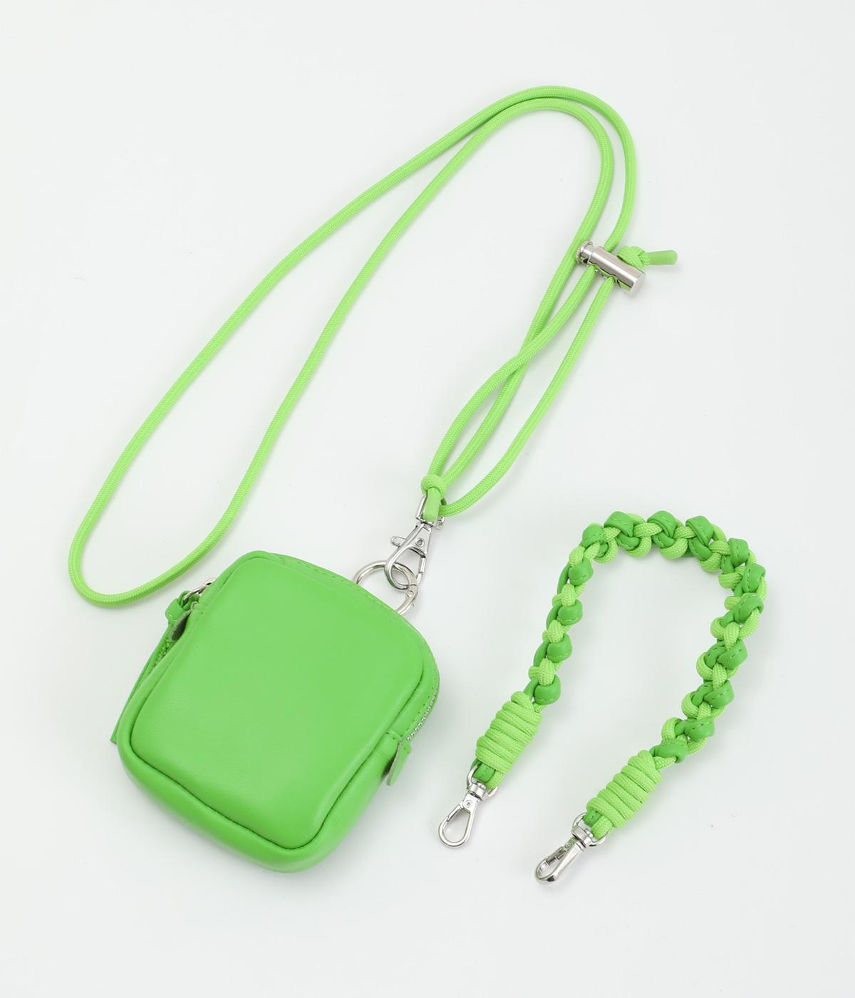 蛍光シープレザージャバラチャームポーチショルダー(グリーン-F)