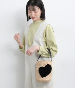 ハート付ラフィアバケットトート