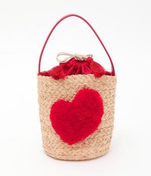ハート付ラフィアバケットトート(レッド-F)