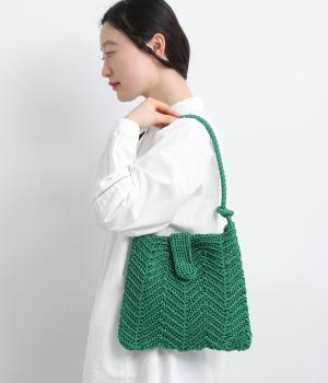 山波編みトート(グリーン-F)