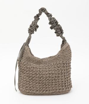 ドロストフリルハンドル地柄編みトート(グレー-F)