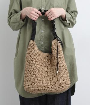 ドロストフリルハンドル地柄編みトート(ブラック-F)