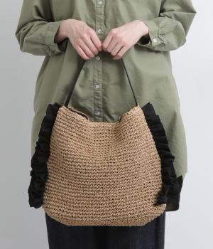 サイドフリルワンンハンドルトート(ブラック-F)