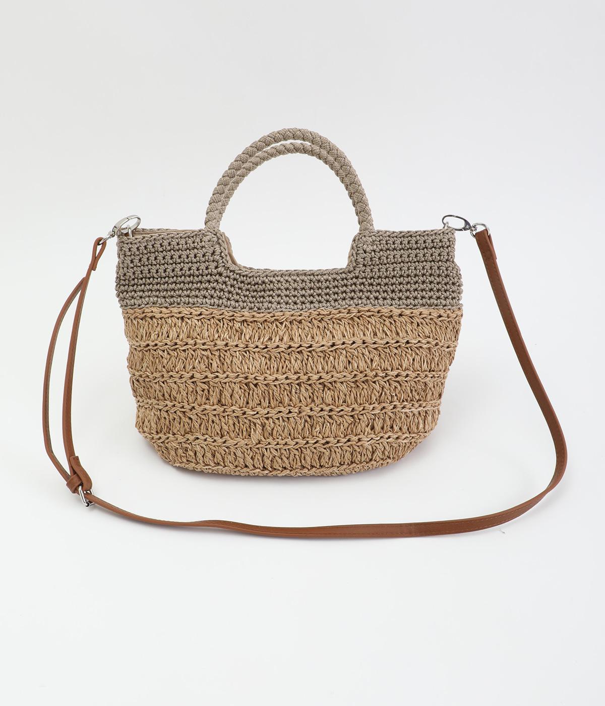 切り替え柄編みミニトート(オーク-F)