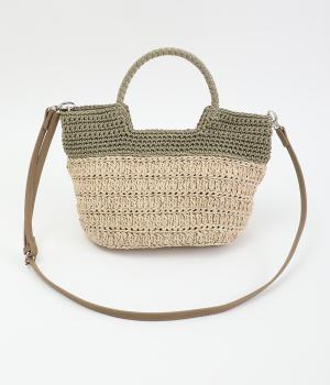 切り替え柄編みミニトート(グリーン-F)