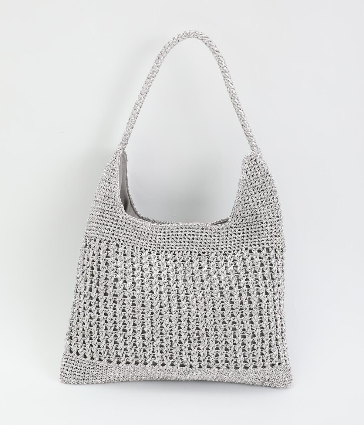 メタリックコード柄編みワンハンドルトート(シルバー-F)